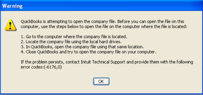 QuickBooks Error -6176-0 Warning Message