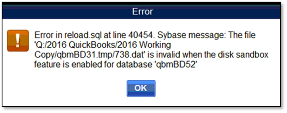QuickBooks Error In Reload Sql